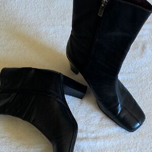 Tommy Hilfiger Black Heeled Boots Square Toe